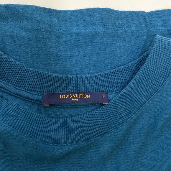 LOUIS VUITTON Teal Cotton Jacquard Velour 'Space' Logo Tee - Picture 6 of 8